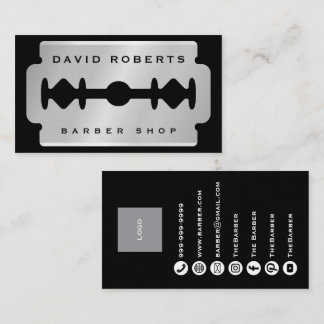 Cartão De Visita Black Silver Razor Blade Barber Business Card