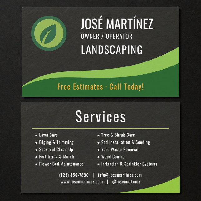 Cartão De Visita Black Slate Stone Landscaping Lawn Care (Criador carregado)