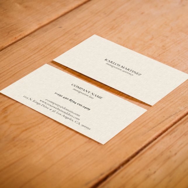 Cartão De Visita Black Text On Beige Linen Immigration Attorney (Criador carregado)