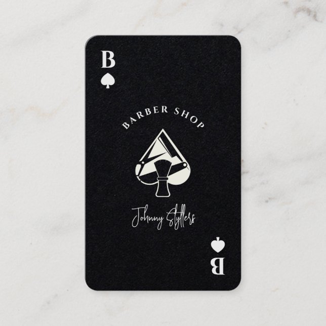 Cartão De Visita Black white Ace of spades barber shop (Frente)