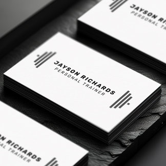 Cartão De Visita Black & White Bold Barbell Personal Trainer Simple