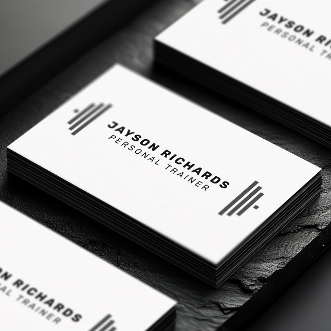 Cartão De Visita Black & White Bold Barbell Personal Trainer Simple (Criador carregado)