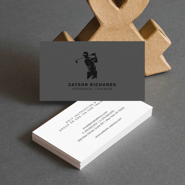 Cartão De Visita Black White Gray Personal Trainer Golf Coaching (Criador carregado)