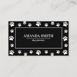 Cartão De Visita Black & White Paw Prints Dog Groomer Business Card