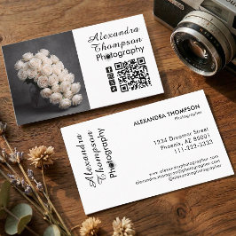 Cartão De Visita Black White Script Photo Photographer Business
