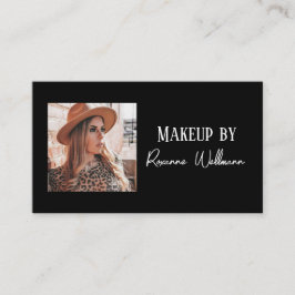 Cartão De Visita Black White Script QR Code Photo Business Card