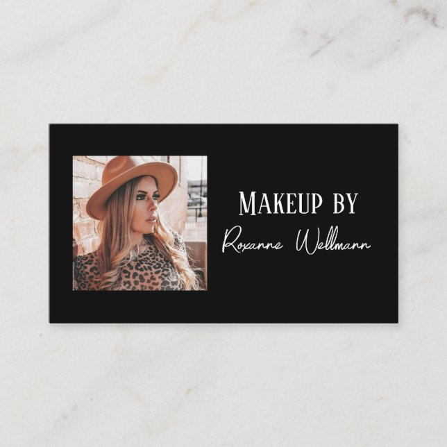 Cartão De Visita Black White Script QR Code Photo Business Card (Frente)