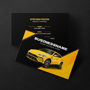 Cartão De Visita Black & Yellow Automotivo Detalhes de Carros Peças