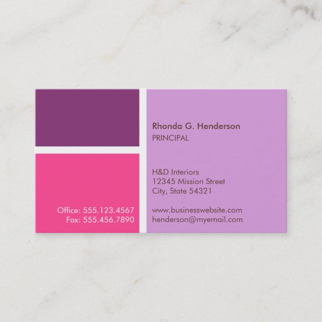 Cartão De Visita Bloco de cores moderno padrão profissional roxo (Frente)