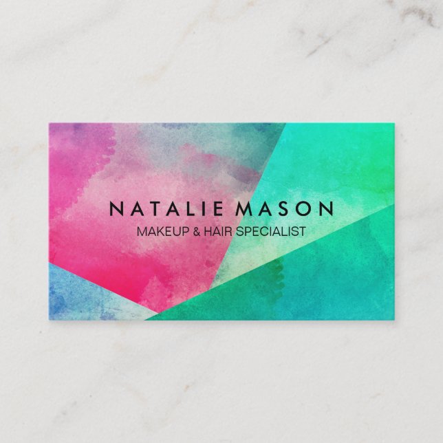 Cartão De Visita Blocos de Cores de Aquarela Elegante (Frente)