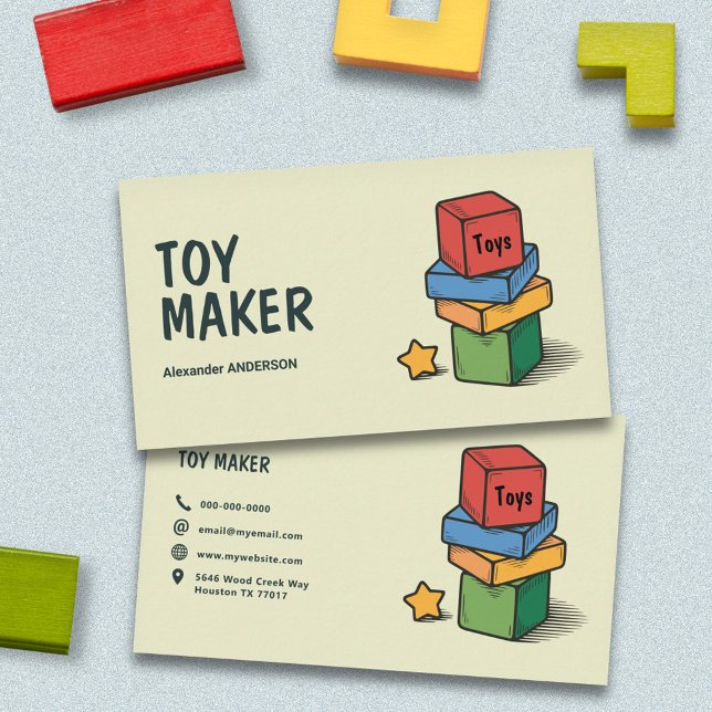 Cartão De Visita Blocos de Madeira - Fabricante de Brinquedos (Wooden Blocks - Toy Maker Business Card)