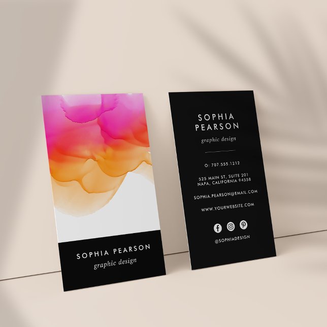 Cartão De Visita Blot de Aquarela Moderna | Mídia social vertical (Criador carregado)