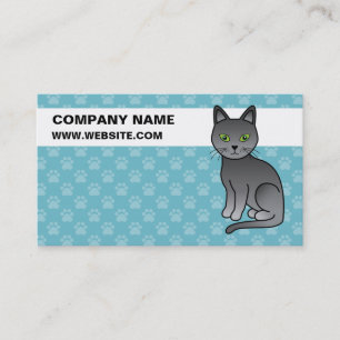 Cartão De Visita Blue Cat Russo com informações personalizadas para