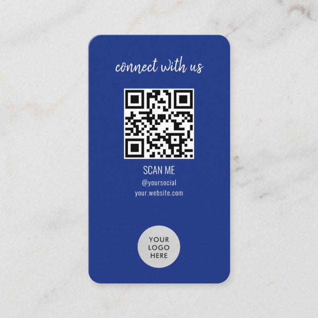 Cartão De Visita Blue Connect with Us QR Code (Frente)