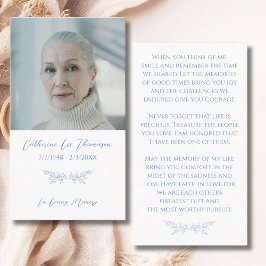 Cartão De Visita Blue Floral In Loving Memory Photo Prayer Card