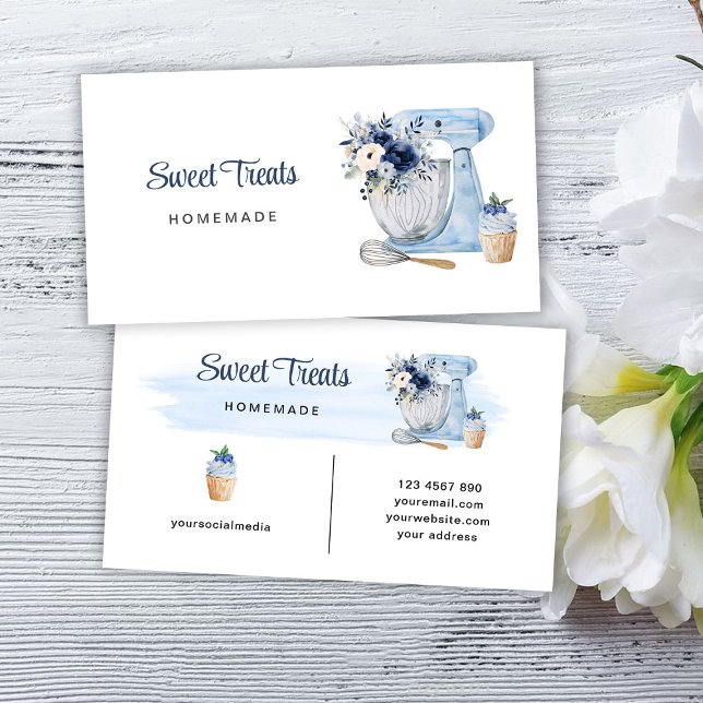 Cartão De Visita Blue Floral Mixer Business Card (Criador carregado)