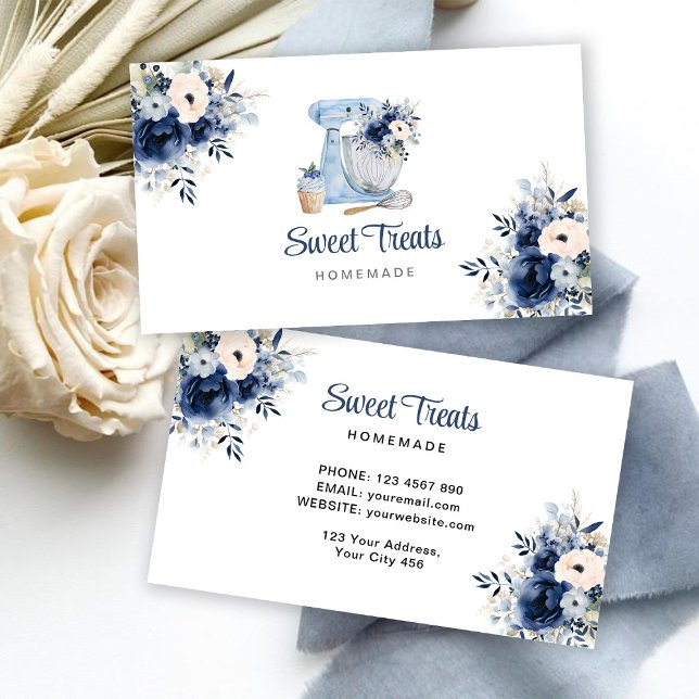 Cartão De Visita Blue Floral Mixer Business Card (Criador carregado)