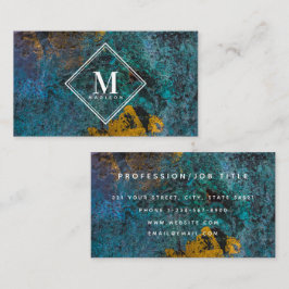 Cartão De Visita Blue Gold Rust Metallic Texture Monogram Initial