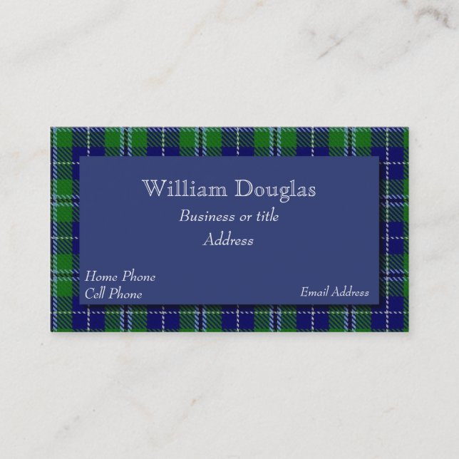 Cartão De Visita Blue & Green Douglas Scottish Tartan Xadrez Person (Frente)