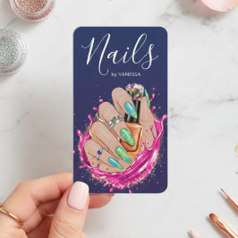 Cartão De Visita Blue Navy Nail Art Studio Manicurist Artist Blush