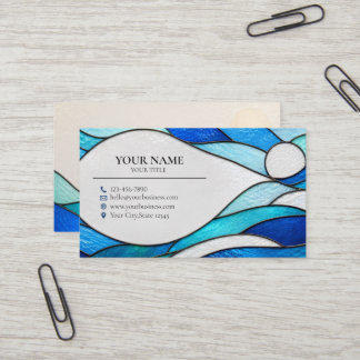 Cartão De Visita Blue Ocean Waves Stained Glass Business Card