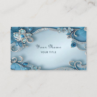 Cartão De Visita Blue Ornate Floral Business Card