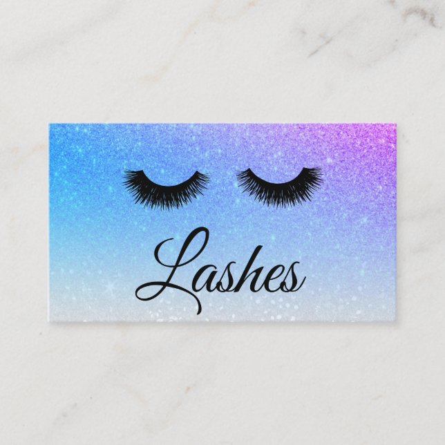 Cartão De Visita *~* BLUE PURPLE Lashes Extensões Girly Glitter (Frente)