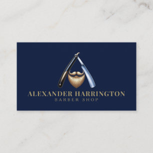 Cartão De Visita Blue Razor Golden Beard Logo Barbearia