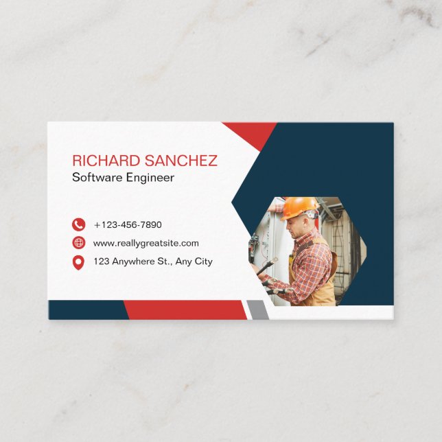 Cartão De Visita Blue Red Modern Custom   (Frente)