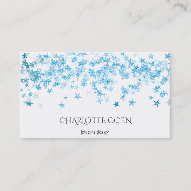 Cartão De Visita Blue Stars Confetti White Delicate Glam (Frente)