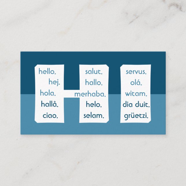 Cartão De Visita Blue stripes linguagens internacionais saudações (Frente)