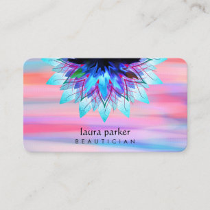 Cartão De Visita Blue Teal Lotus Logo Massage Yoga Professora