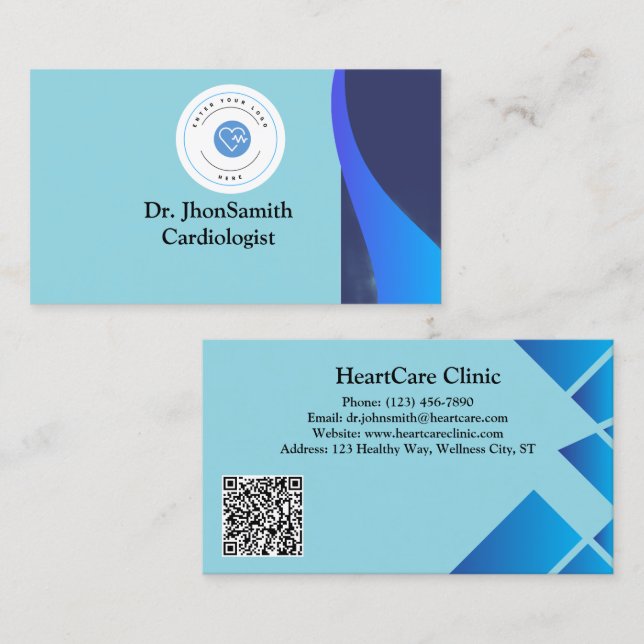 Cartão De Visita  Blue theme Customized Logo QR Doctor (Frente/Verso)