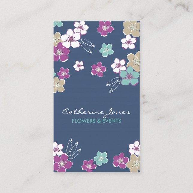 Cartão De Visita Blue violet hawaiian exotic flowers illustration (Frente)