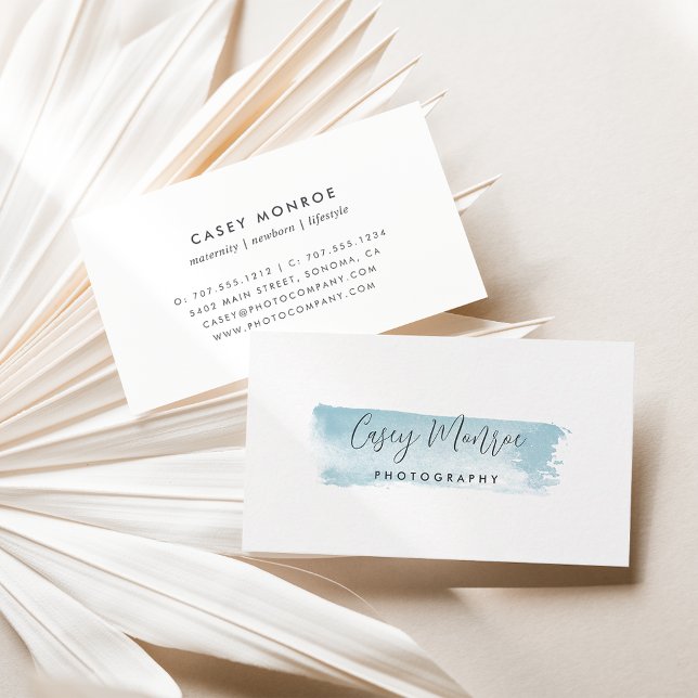 Cartão De Visita Blue Watercolor Signature Script (Criador carregado)