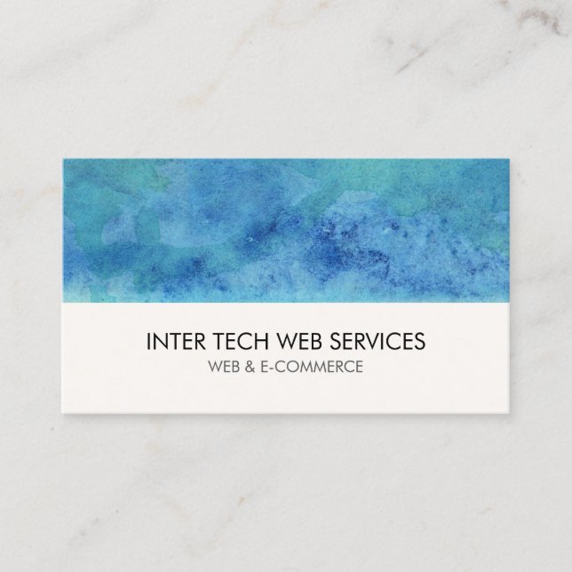 Cartão De Visita Blue Watercolor Web Design Business Card (Frente)