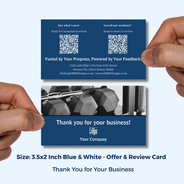 Cartão De Visita Blue White Fitness Branding Seasonal Review Thanks (Blue White Fitness Branding Seasonal Review Thanks Business Card; Size: 3.5x2 Inch (US))