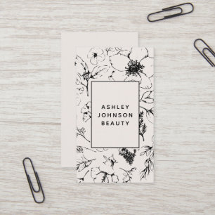 Cartão De Visita Blush Botânico de Código QR Moderno e Preto