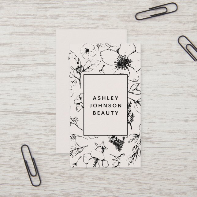 Cartão De Visita Blush Botânico de Código QR Moderno e Preto (Frente/Verso In Situ)