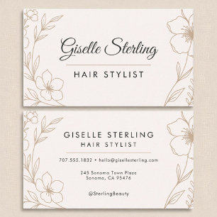 Cartão De Visita Blush Botânico e Stylist de Cabelos Pretos