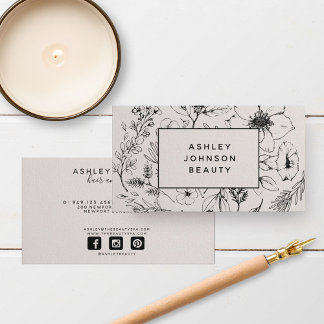 Cartão De Visita Blush Botânico Moderno e Horizontal Preto