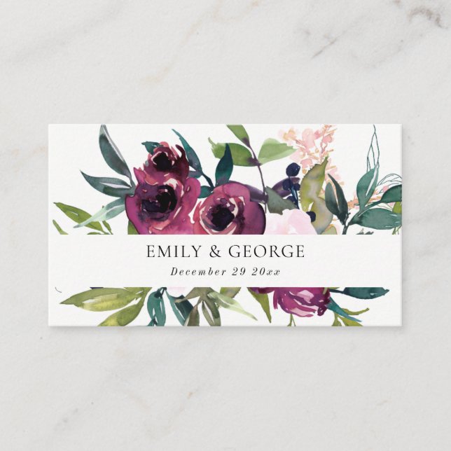 CARTÃO DE VISITA BLUSH BURGUNDY FLORAL BUNCH WEDDING WEBSITE (Frente)