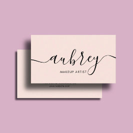 Cartão De Visita Blush de Maquiagem Rosa Caligrafia Minimalista Fem