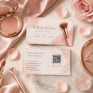 Cartão De Visita Blush Feminino Código QR Rosa Dourado Marcas de Sa