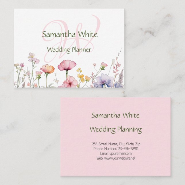 Cartão De Visita Blush Garden Watercolor Personalized Stationery (Frente/Verso)