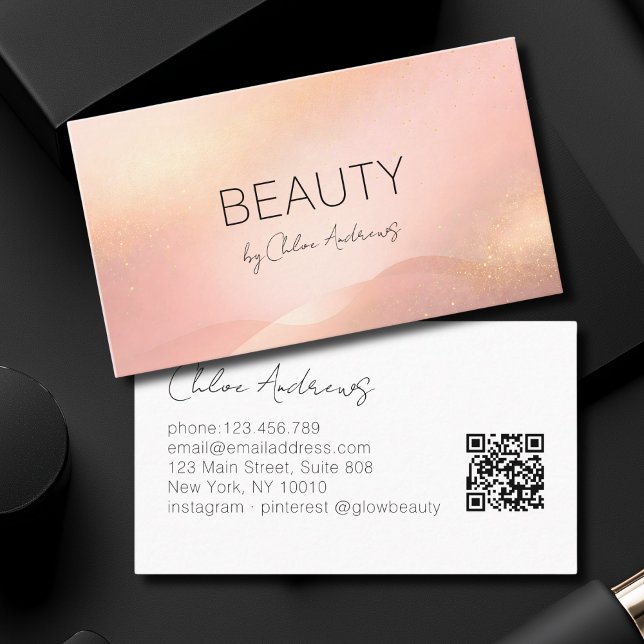 Cartão De Visita Blush Gold Glow Gradient Salon QR Code (Blush Gold Glow Gradient Salon QR Code Business Card)