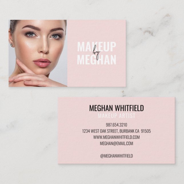 Cartão De Visita Blush Pink Black Modern Photo Makeup (Frente/Verso)