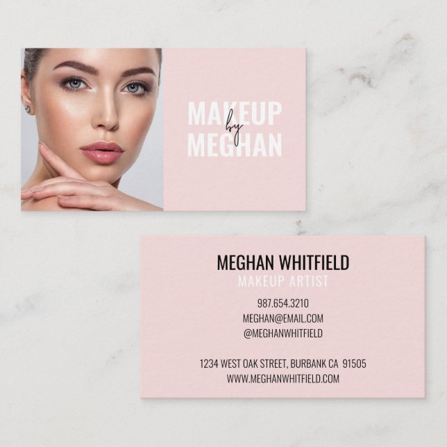 Cartão De Visita Blush Pink Black Modern Photo Makeup Business Card (Frente/Verso)