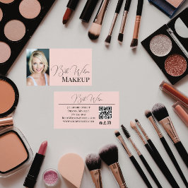 Cartão De Visita Blush Pink Black Modern Photo Makeup Business Card