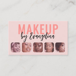 Cartão De Visita Blush Pink Black Script 5 Photo Makeup Artist